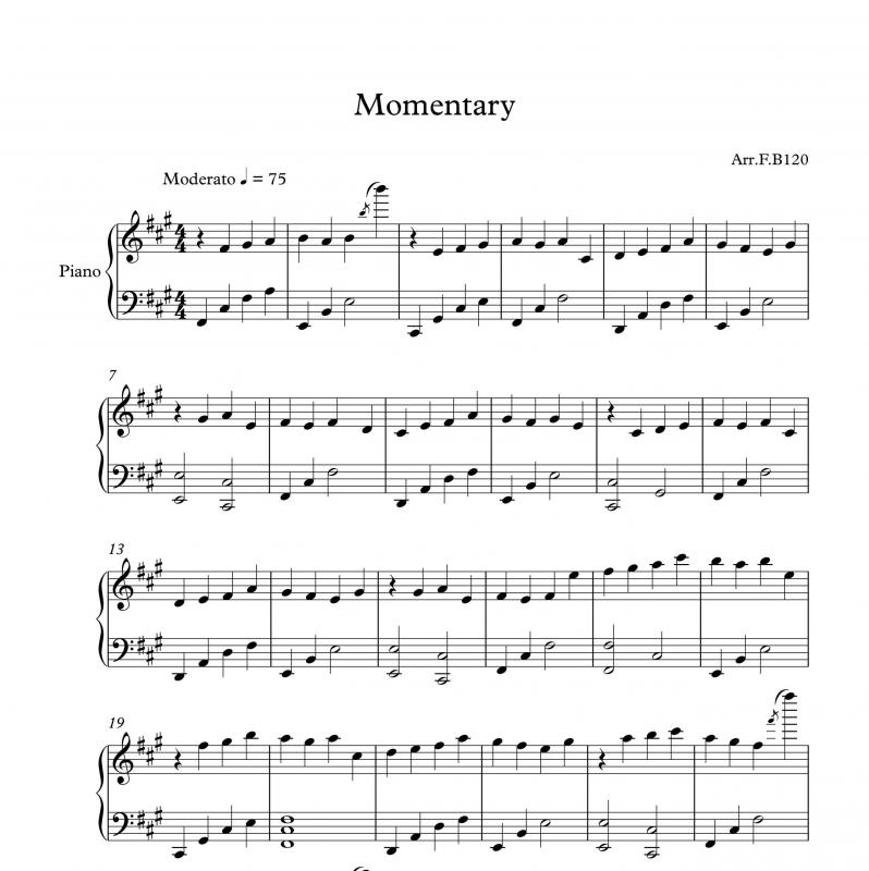 نت پیانو  Momentary برای نوازندگان متوسط | نت پیانو اولافور آرنالس