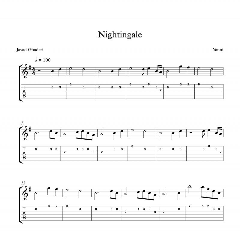 نت گیتار  Nightingale از یانی برای نوازندگان مبتدی | نت گیتار یانیس کریسومالیس