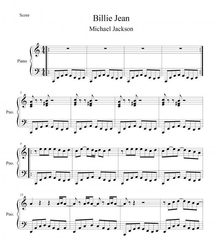 نت پیانو  Billie Jean برای نوازندگان متوسط | نت پیانو مایکل جکسون