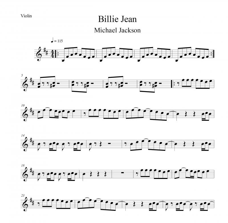 نت ویولن  Billie Jean برای نوازندگان متوسط | نت ویولن مایکل جکسون