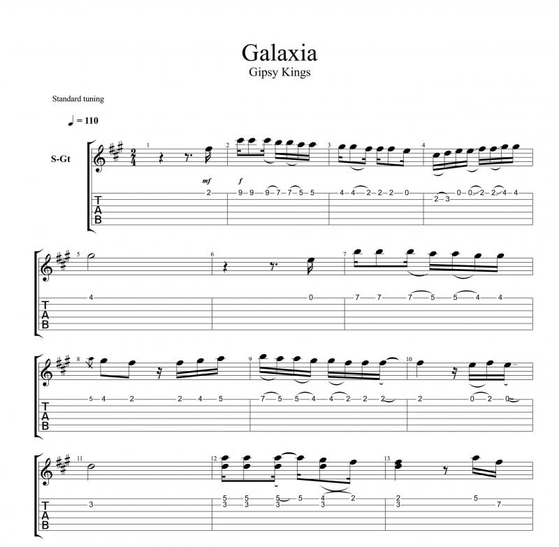 نت گیتار  آهنگ Galaxia از جیپسی کینگز برای نوازندگان متوسط | نت گیتار گروه جیپسی کینگز