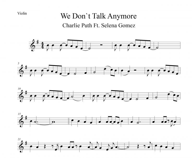 نت ویولن  We Don t Talk Anymore از selena gomez برای نوازندگان متوسط | نت ویولن چارلی پوث