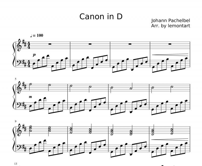 نت پیانو  canon in d major از pachelbel برای نوازندگان متوسط | نت پیانو یوهان پاخلبل