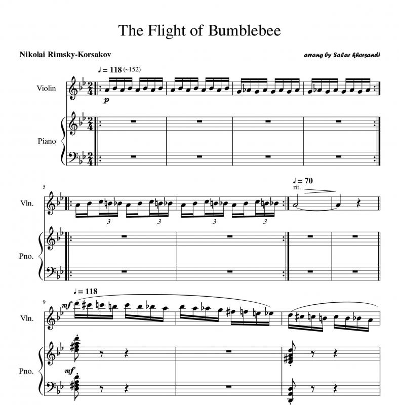 نت ویولن  تیتراژ هاچ زنبور عسل (The Flight of Bumblebee)  و برای نوازندگان حرفه ای | نت ویولن نیکولای ریمسکی کورساکف