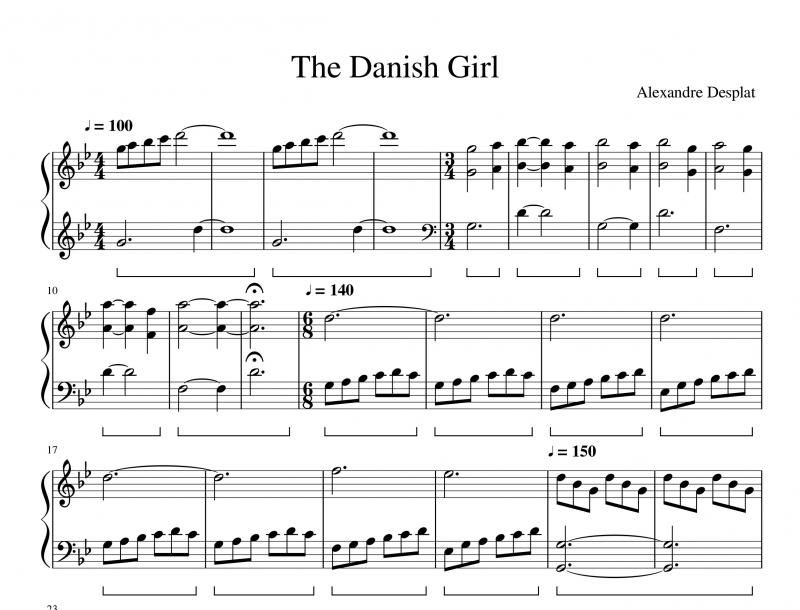 نت پیانو  متن فیلم دختر دانمارکی The Danish Girl برای نوازندگان متوسط | نت پیانو الکساندر دسپلا