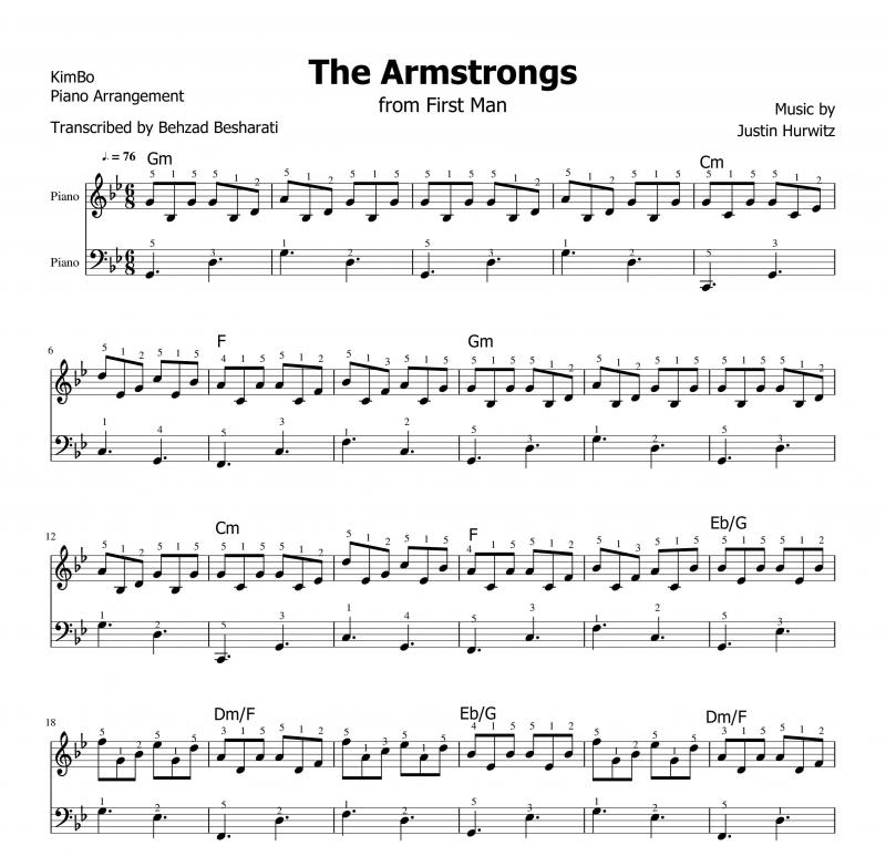 نت پیانو  The Armstrongs از موسیقی متن فیلم First Man 2018 برای نوازندگان متوسط | نت پیانو جاستین هورویتز