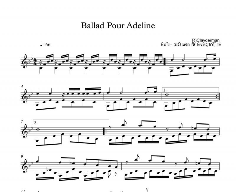 نت سنتور  Ballad Pour Adeline برای نوازندگان متوسط | نت سنتور ریچارد کلایدرمن