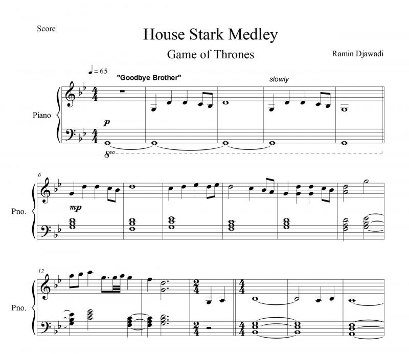 نت پیانو  House Stark Medley از سریال game of thrones برای نوازندگان متوسط | نت پیانو رامین جوادی