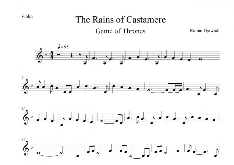 نت ویولن  The Rains of Castamere از سریال game of thrones برای نوازندگان متوسط | نت ویولن رامین جوادی