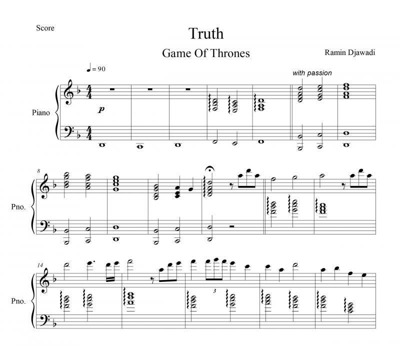 نت پیانو  Truth از سریال game of thrones برای نوازندگان متوسط | نت پیانو رامین جوادی