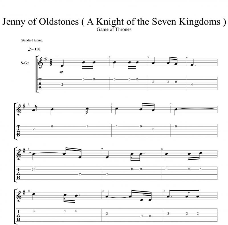 نت گیتار  Jenny of Oldstones A Knight of the Seven Kingdoms از سریال game of thrones برای نوازندگان متوسط | نت گیتار رامین جوادی