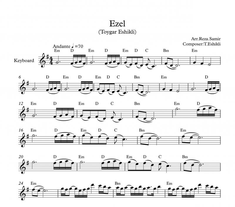 نت کیبورد  آهنگ موسیقی متن سریال ایزل به برای نوازندگان متوسط | نت کیبورد تویگار ایشیکلی