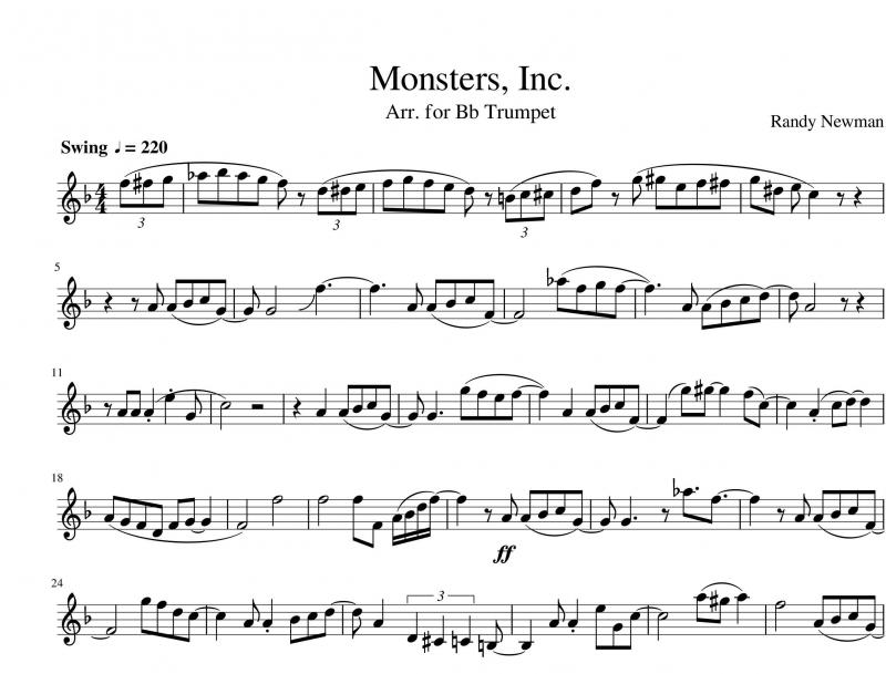 نت ترومپت  انیمیشن کارخانه هیولاها Monsters Inc برای نوازندگان متوسط | نت ترومپت رندی نیومن