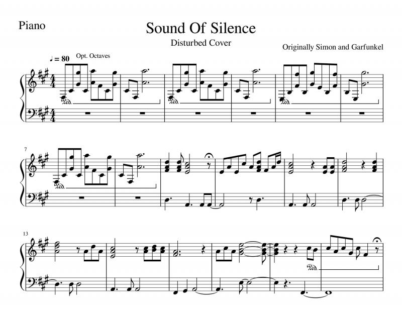 نت پیانو  sound of silence برای نوازندگان متوسط | نت پیانو پل سایمون