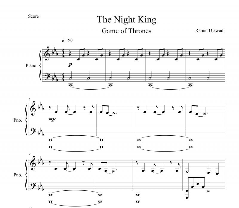 نت پیانو  The Night King  از سریال game of thrones برای نوازندگان متوسط | نت پیانو رامین جوادی