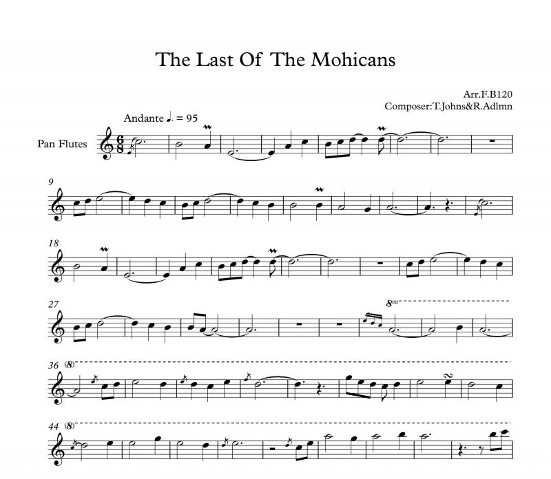 نت پن فلوت  فیلم آخرین موهیکان the last of  the mohicans برای نوازندگان متوسط | نت پن فلوت رندی ادلمن