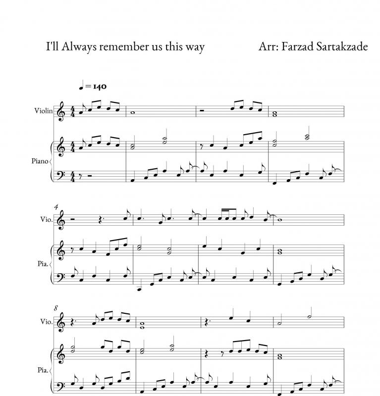نت ویولن  آهنگ Allways remember us this way برای نوازندگان متوسط | نت ویولن لیدی گاگا