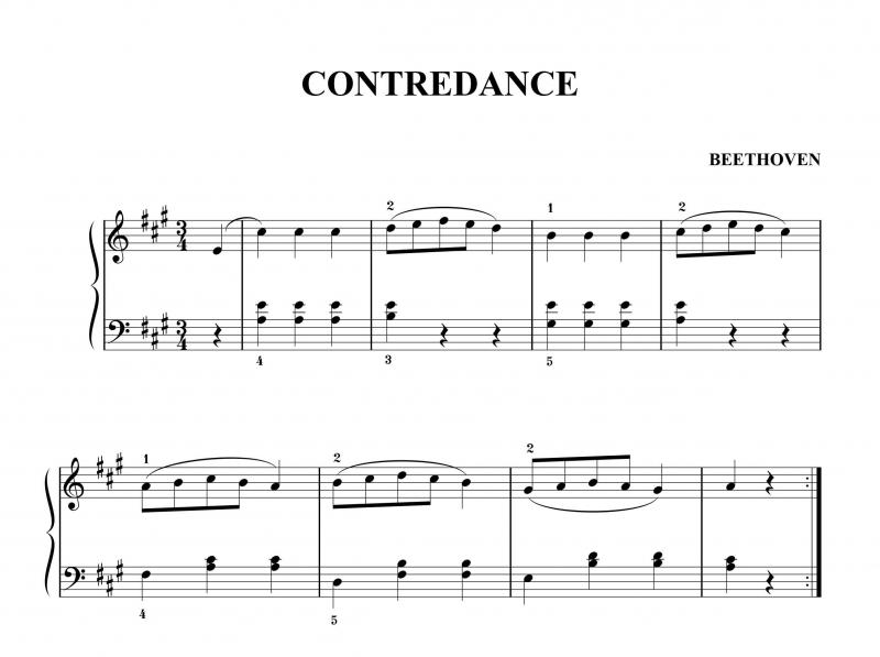 نت ویولن  پیانو Contradance از بتهوون در سطح  ساده برای نوازندگان مبتدی | نت ویولن لودویگ فان بتهوون