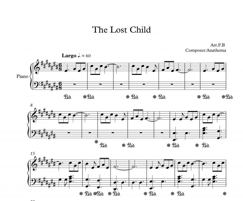 نت پیانو  The Lost Child از Anathema برای نوازندگان متوسط | نت پیانو گروه آناتما