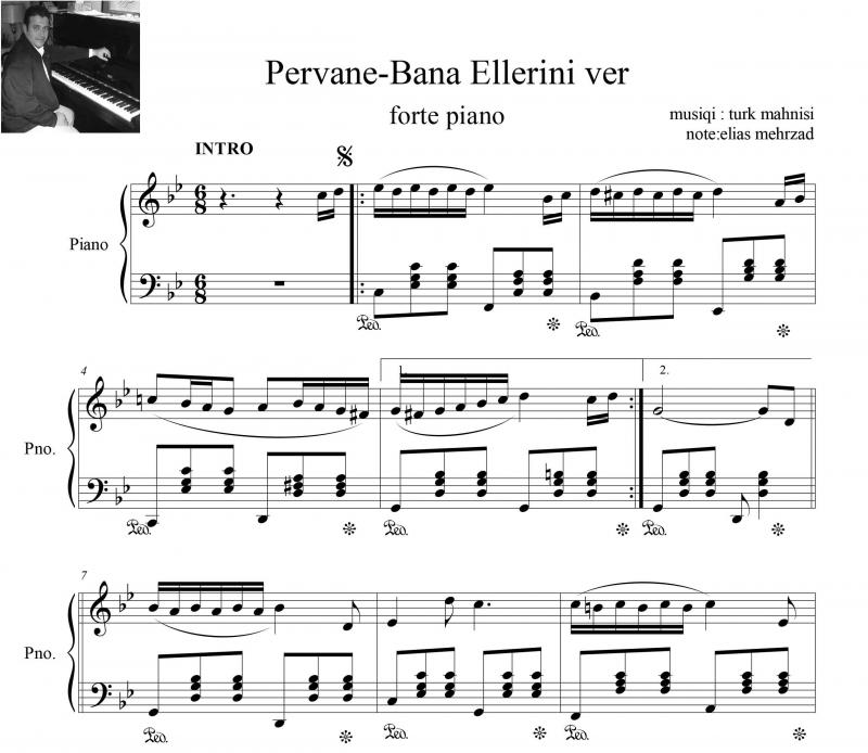 نت پیانو  پروانه بانا اللرینی ور pervane bana ellerini ver برای نوازندگان حرفه ای | نت پیانو الیاس مهرزاد