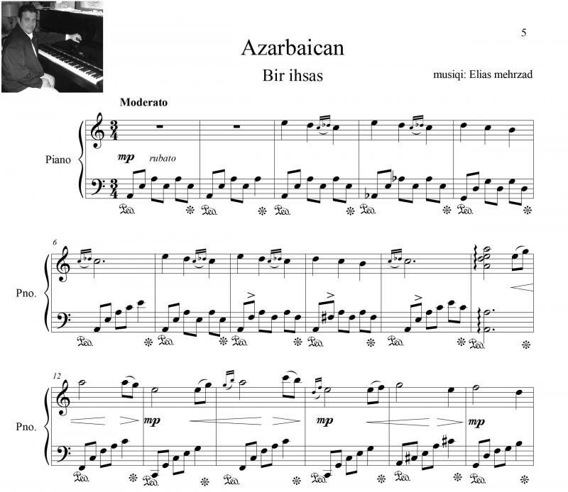 نت پیانو  حسی برای آذربایجان برای نوازندگان حرفه ای | نت پیانو الیاس مهرزاد