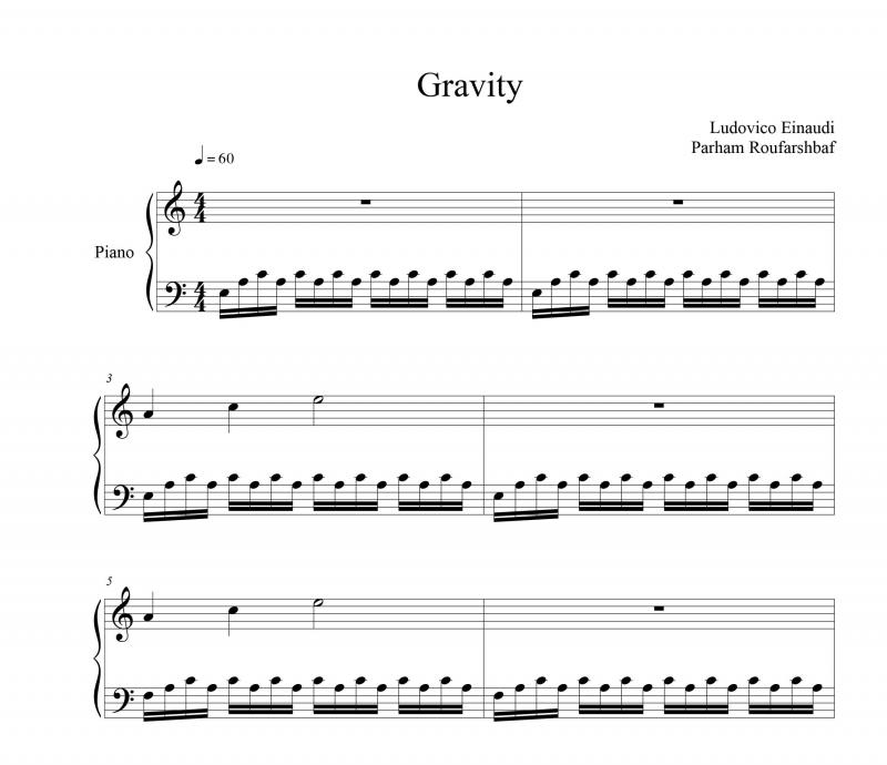 نت پیانو  Gravity برای نوازندگان متوسط | نت پیانو لودویکو اناودی