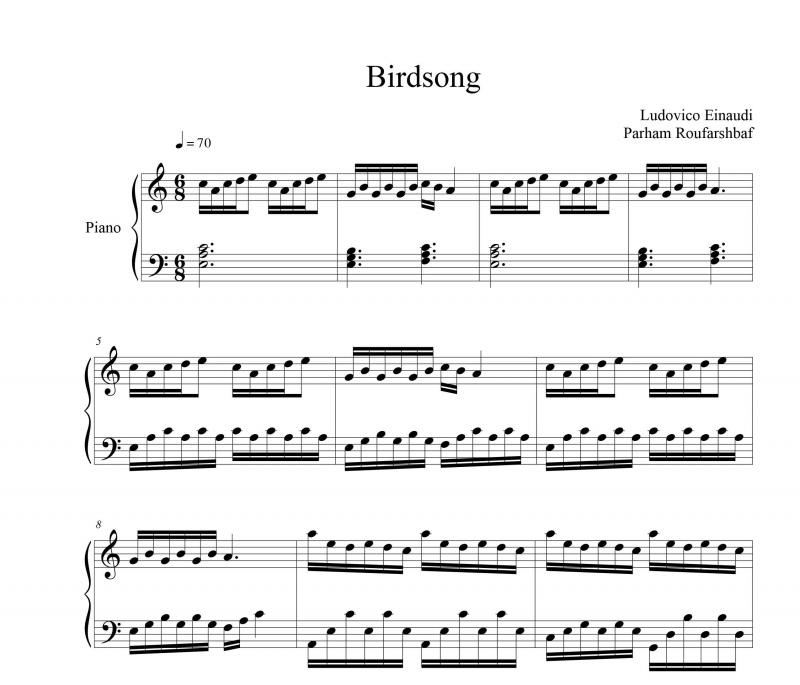 نت پیانو  Birdsong از Ludovico Einaudi برای نوازندگان متوسط | نت پیانو لودویکو اناودی