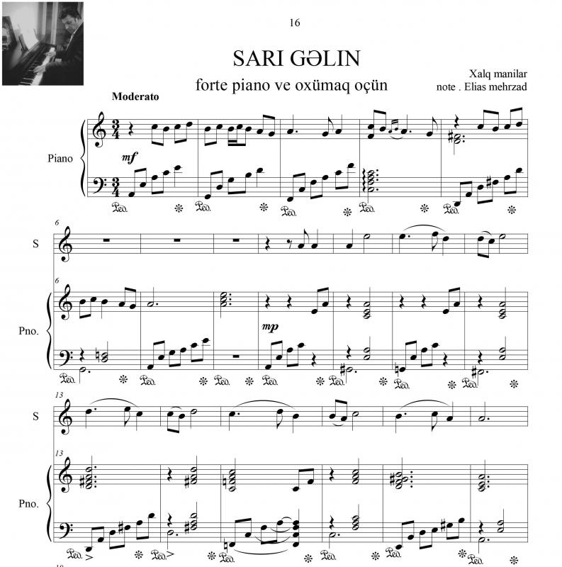 نت پیانو  آذری ساری گلین برای آواز و همراهی برای نوازندگان حرفه ای | نت پیانو خالق ماهنی سی