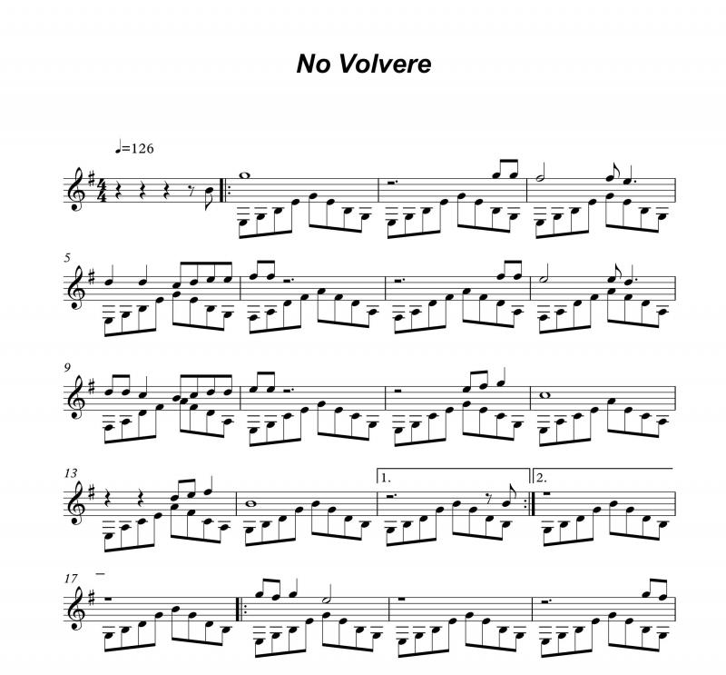نت سنتور  No Volvere )  Amor mio) برای نوازندگان متوسط | نت سنتور گروه جیپسی کینگز