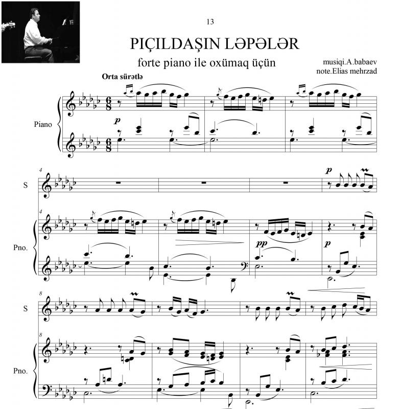 نت پیانو  آذری پیچیلداشین لپلر برای نوازندگان حرفه ای | نت پیانو خالق ماهنی سی