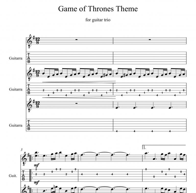 نت گیتار  آهنگ game of thrones گیم اف ترونز برای سه نوازی برای نوازندگان متوسط | نت گیتار رامین جوادی