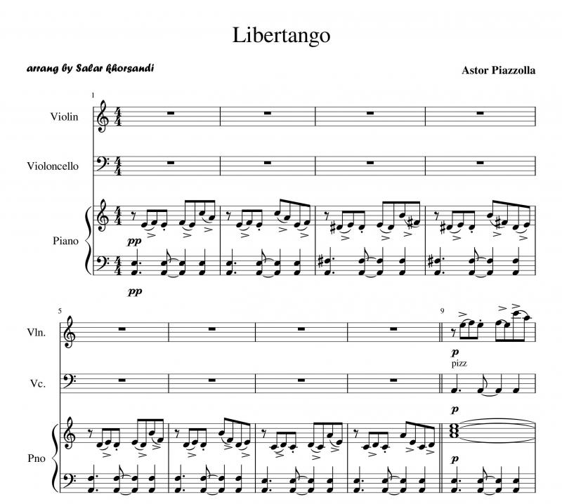 نت ویولن  لیبرتانگو   ویولن و ویولنسل برای نوازندگان متوسط | نت ویولن آستور پیاتزولا