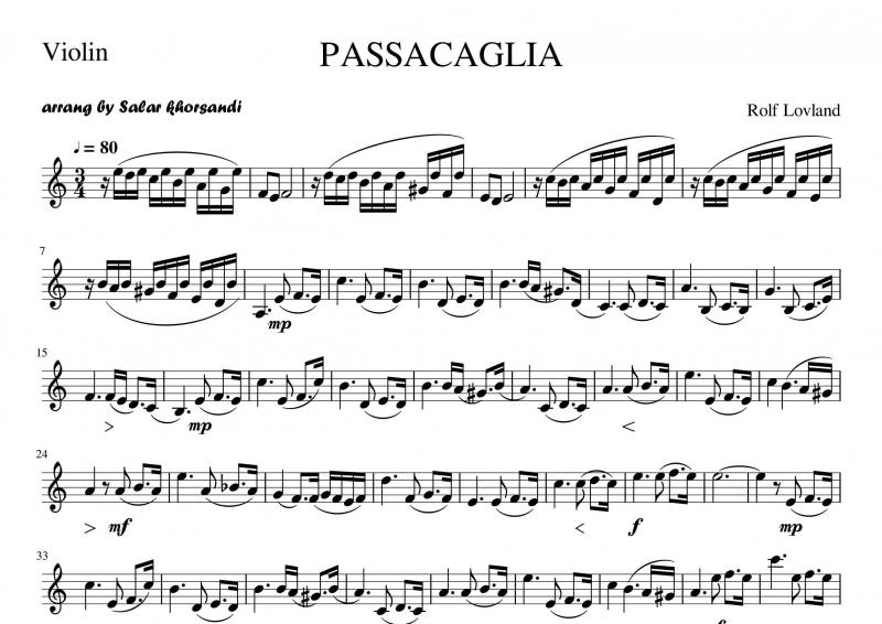 نت ویولن  (PASSACAGLIA) از گروه سکرت گاردن برای نوازندگان متوسط | نت ویولن رولف لولند