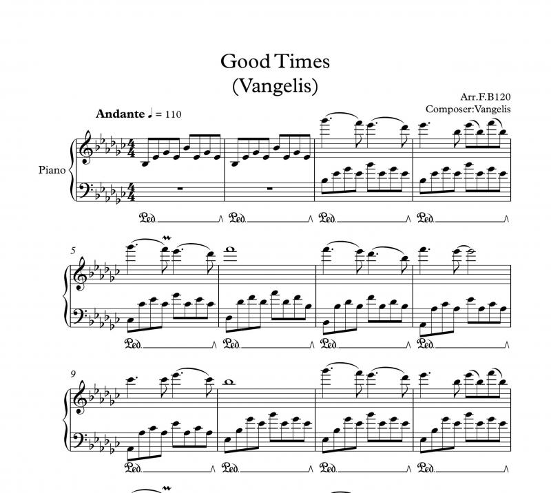 نت پیانو  دوران خوش از وَنجِلیس (good times vangelis) برای نوازندگان حرفه ای | نت پیانو اوانگلوس اودیسئاس پاپاتاناسیو