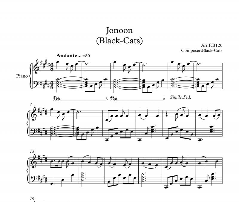 نت پیانو  جنون از بلک کتس برای نوازندگان متوسط | نت پیانو گروه بلک کتس