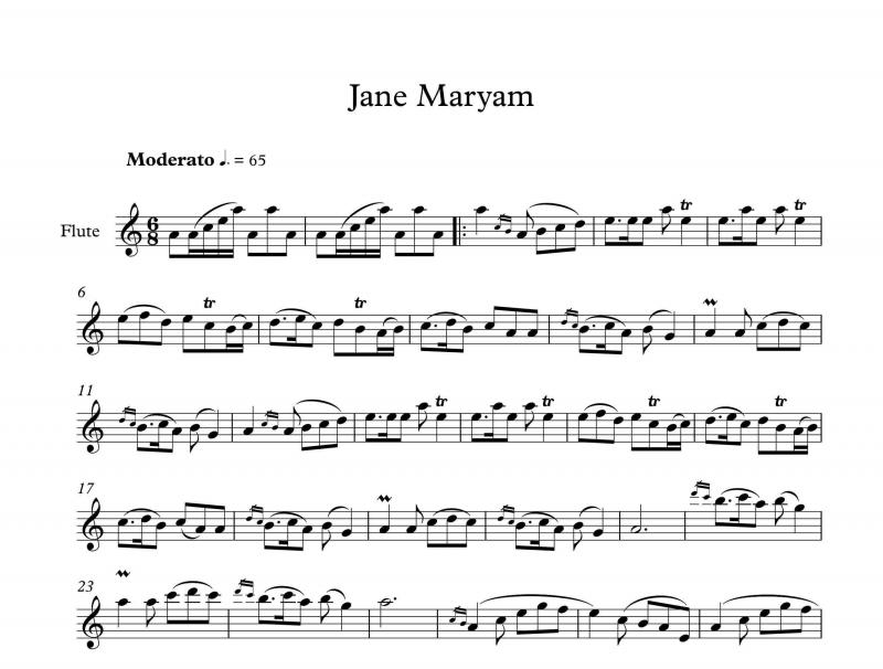 نت فلوت  جان مریم از محمد نوری برای نوازندگان متوسط | نت فلوت کامبیز مژدهی