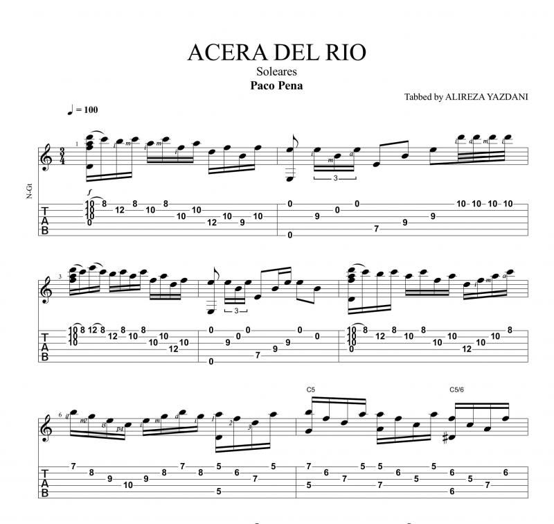 نت ویولن  آهنگ  ACERA DEL RIO برای نوازندگان حرفه ای | نت ویولن پاکو پنیا