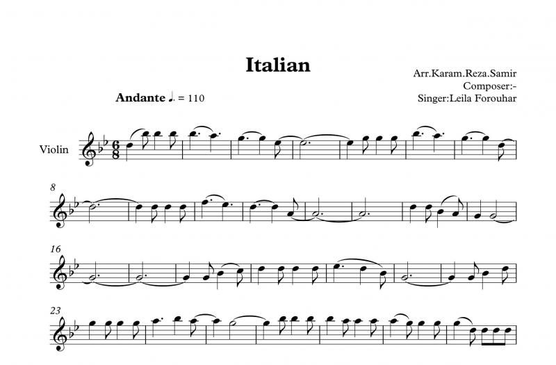 نت ویولن  ایتالیایی لیلا فروهر برای نوازندگان متوسط | نت ویولن محلی ایتالیایی