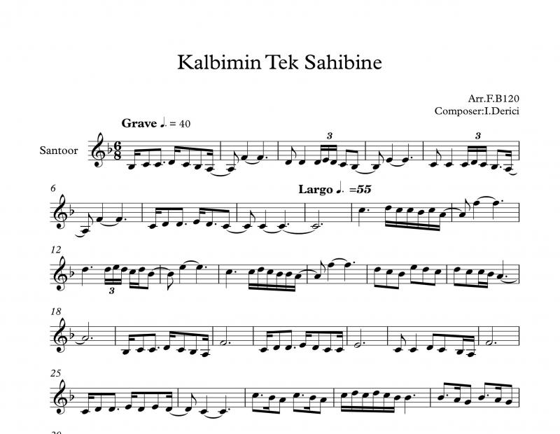 نت سنتور  کالبیمین تک صاحیبینه  Kalbimin Tek Sahibine برای نوازندگان متوسط | نت سنتور ایرم دریجی