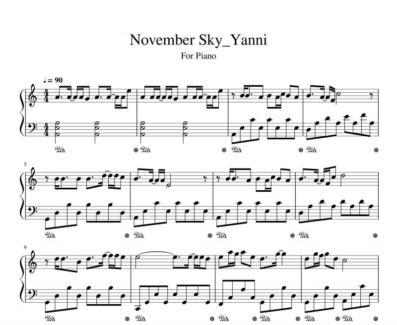 نت پیانو  November Sky از یانی برای نوازندگان متوسط | نت پیانو یانیس کریسومالیس