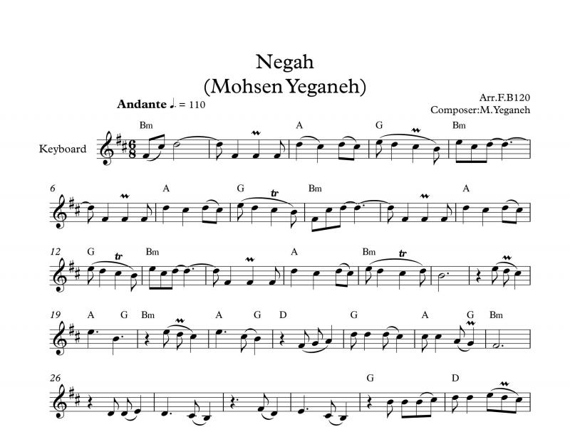 نت کیبورد  آهنگ نگاه  به برای نوازندگان متوسط | نت کیبورد محسن یگانه
