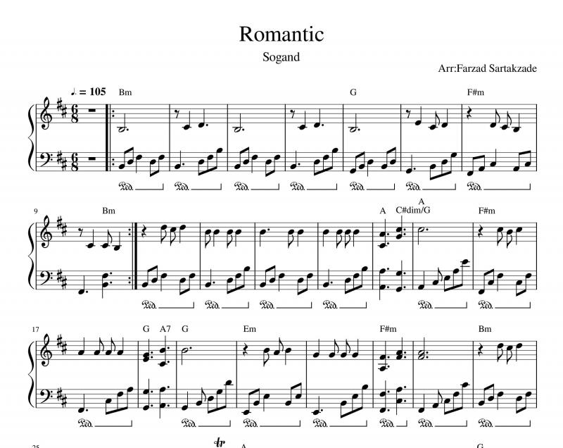 نت پیانو  رومانتیک از سوگند به برای نوازندگان متوسط | نت پیانو سوگند سهیلی
