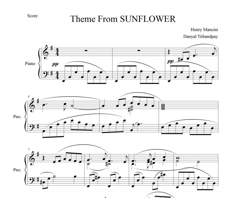 نت پیانو  sunflower برای نوازندگان متوسط | نت پیانو هنری مانچینی