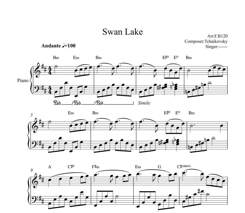نت پیانو  دریاچه قو swan lake برای نوازندگان متوسط | نت پیانو پیوتر ایلیچ چایکوفسکی