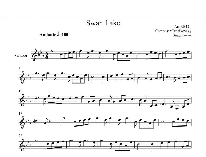 نت سنتور  دریاچه قو swan lake برای نوازندگان متوسط | نت سنتور پیوتر ایلیچ چایکوفسکی