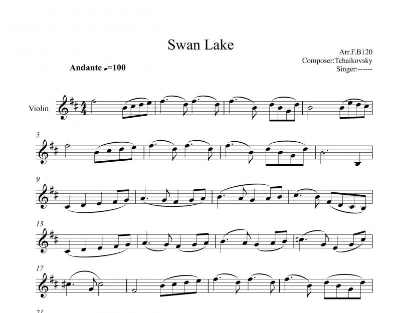 نت ویولن  دریاچه قو swan lake برای نوازندگان متوسط | نت ویولن پیوتر ایلیچ چایکوفسکی