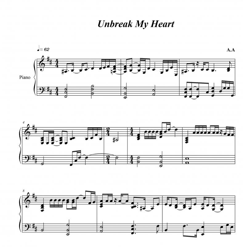 نت پیانو  Unbreak My Heart دیوید فاستر برای نوازندگان متوسط | نت پیانو دیوید فاستر