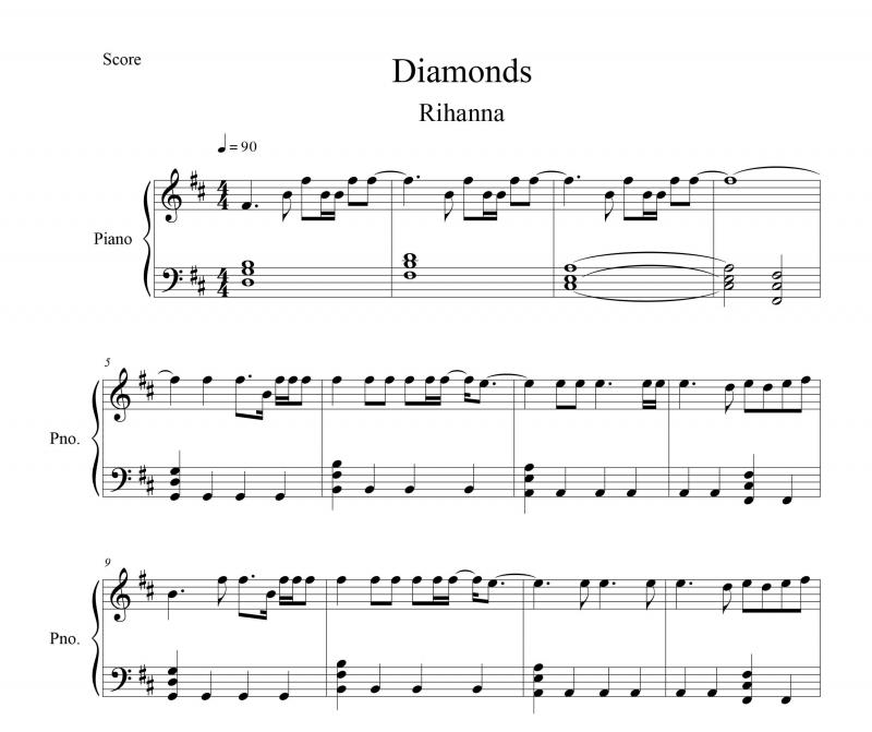 نت پیانو  Diamonds از Rihanna برای نوازندگان متوسط | نت پیانو روبین ریانا