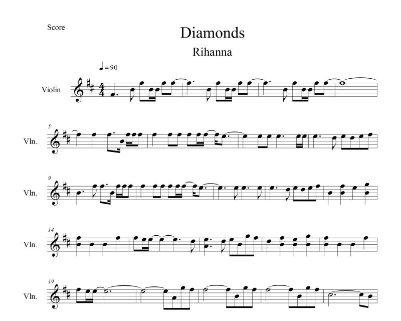 نت ویولن  Diamonds از Rihanna برای نوازندگان متوسط | نت ویولن روبین ریانا