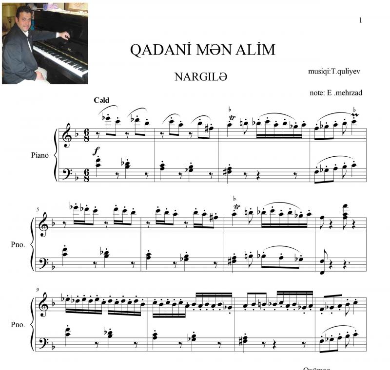 نت پیانو  و آواز آهنگ قادان من آلیم  برابر با اجرای اصلی آذربایجانی برای نوازندگان حرفه ای | نت پیانو محلی آذربایجان